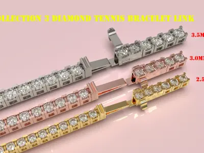 Diamond Tennis Bracelet Link 2mm50  3mm and 3mm50 3D Model Pack