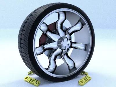 ORTAS CAR RIM 22 GAME READY RIM TIRE AND DISC 3D model