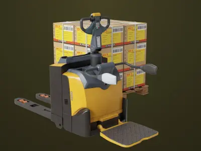 Forklift Trucks and Pallet Yellow Collection All PBR Textures 3D Model Pack