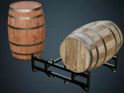 Wooden Barrel 1 Basic Low-poly 3D model