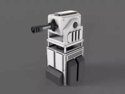 PBR Turret Gun 01 White Low-poly 3D model