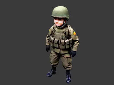 Cartoon World War II Soldier Low-poly 3D model