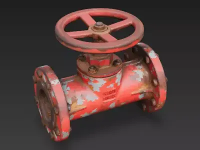 Rusty Industrial Red Pipe Valve 3D Model Low-poly 3D model