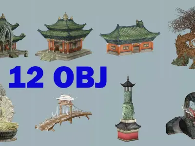Ancient C Japanese Village Collection Low-poly 3D model Low-poly 3D model