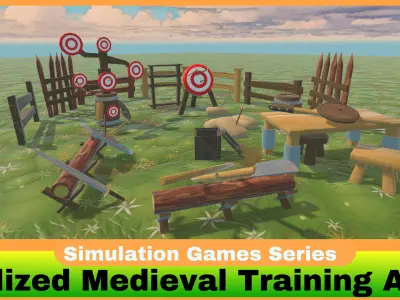 Stylized Medieval Training Area Low-poly 3D model