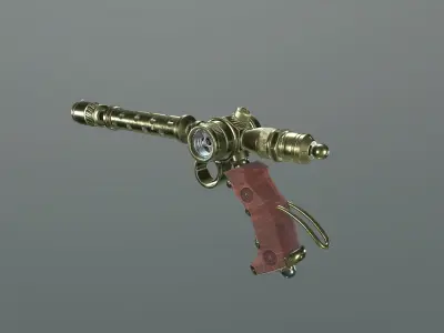 Steampunk Brass Gun PBR game ready Low-poly 3D model
