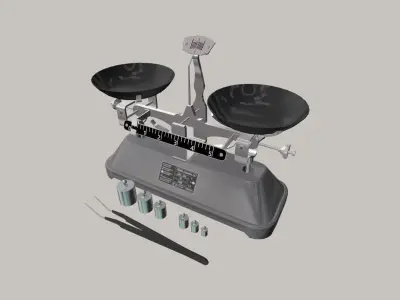 balance medical scale with two bowls and tools Low-poly 3D model