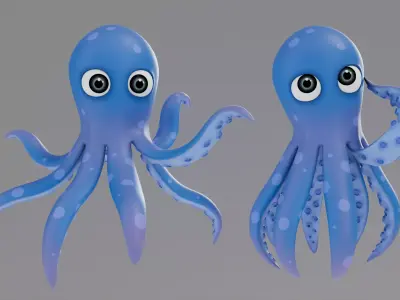 Rigged Cartoon Octopus 3D model purchase