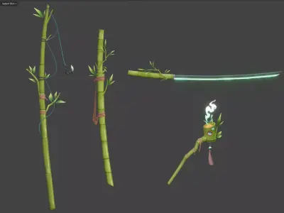 BAMBOO KATANA SAMURAI and TOOLS1 Low-poly 3D model
