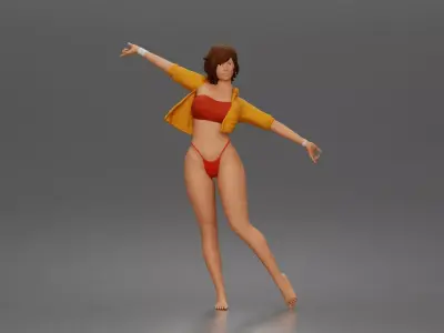 Woman dances wearing crop top jacket bottoms barefoot 3D print model
