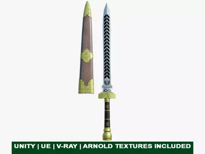Fantasy Sword 3 PBR Unity UE Arnold V-Ray Textures Included  Low-poly 3D model