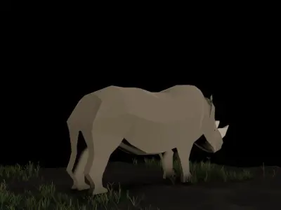 Low Poly Rhinoceros rhino in grass at night Low-poly 3D model