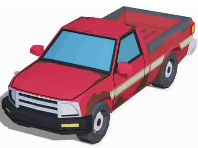 Stylized Old Rusted Pickup Truck - Lowpoly Mobile Ready Low-poly 3D model