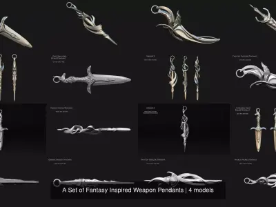 A Set of Fantasy Inspired Weapon Pendants 3D Model Pack
