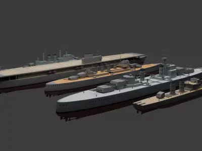 Low-poly Warship Package Low-poly 3D model