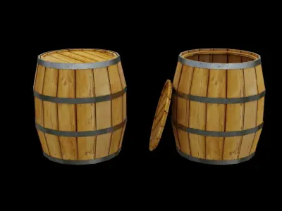 low-poly barrel game ready two wooden barrels Free low-poly 3D model