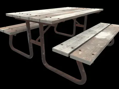 wooden picnic table 01 3D model