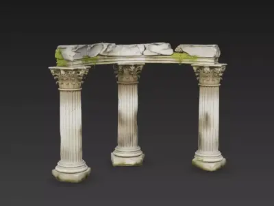 Ancient Ruined Corinthian Columns with Moss 3D model