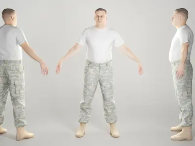 Man in camo pants ready for animation 330 Low-poly 3D model