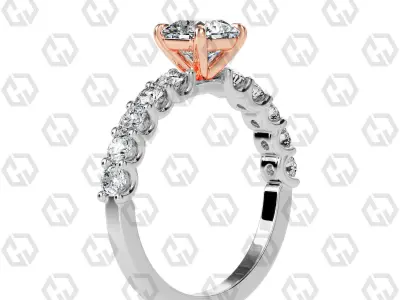 Ring 100 Radiant Shape prong set round on shank with Gems 3D print model