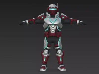 Cartoon Cyberpunk Rigged Mercenary 3D Model Low-poly 3D model purchase
