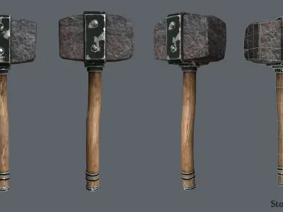 Hammer two wooden hammers Low-poly 3D model