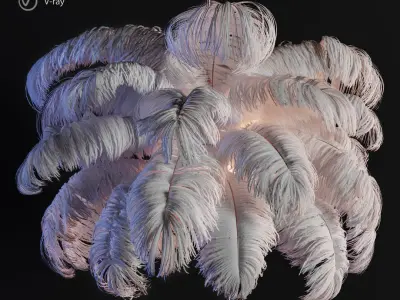 Natural Ostrich Feather Modern Chandelier 3D model