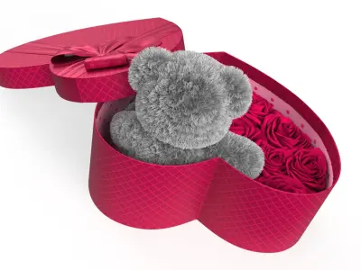  Giftware Heart Box with Plush Bear and Roses Fur 