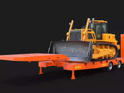 Low Loader Trailer with Bulldozer 3D model
