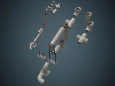 Industrial Pipes 4B Low-poly 3D model
