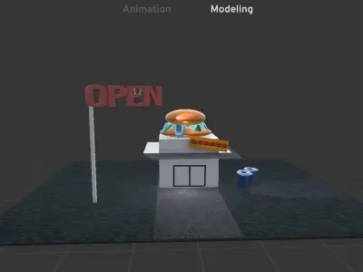 3D BURGER OUTLET WITH BEAUTIFUL ROAD SIDE  Low-poly 3D model
