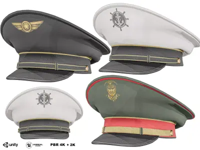 Military Officer Caps Pack Low-poly 3D model