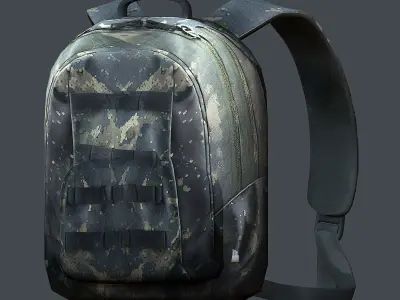 Backpack military combat Black baggage Low-poly Low-poly 3D model 7