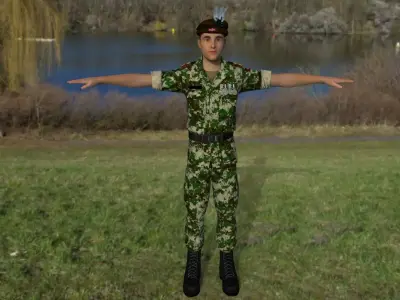 soldier russian in camouflage uniform Low-poly 3D model