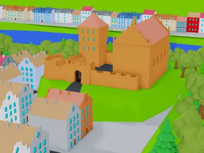 modular low poly city Low-poly 3D model
