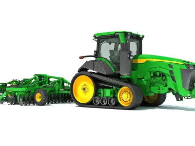 Tractor with Trailed Disc Harrow 3D model