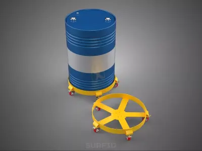 FIVE 5 WHEEL CASTER OIL DRUM BARREL TRANSPORT DOLLY CART STAND 3D model