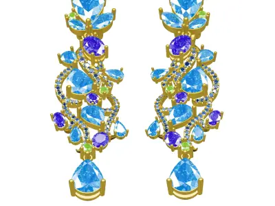 Antique Blue Sapphire Stone Long Earring 3D print model