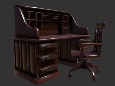 Antique Desk Wooden Chair Low-poly 3D model