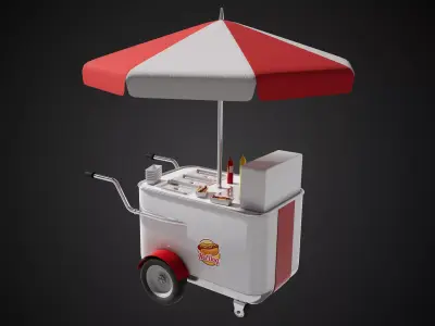  American Hotdog Cart Prop Low-poly 3D model