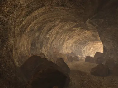  Cave With Tunnel And Rocks 
