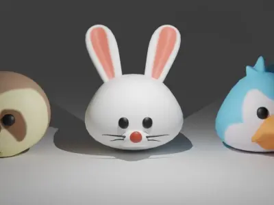 Animal head cartoon 3D models Low-poly 3D model