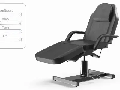 Adjustable Beauty Bed Leather Upholstery Black Rigged 3D model