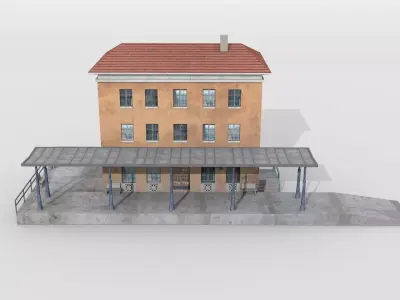 Bavarian city railway station Low-poly 3D model