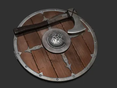 Shield and axe 3D model