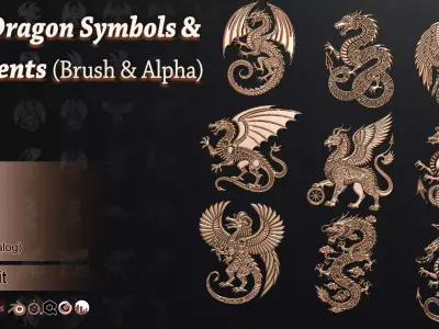 100 Dragon symbols and elements Brush and Alpha 3D model