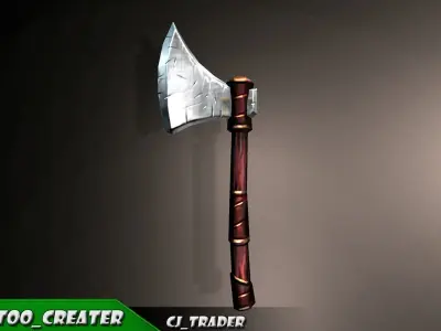 Modern Axe Fantasy Low-poly 3D Model Low-poly 3D model