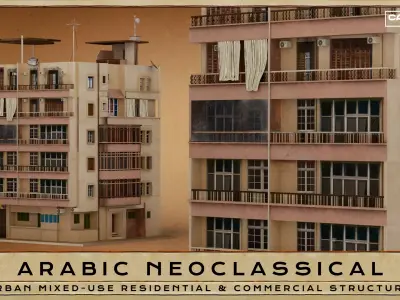 Arabic Neoclassical Mixed Residential and Commercial Building Low-poly 3D model