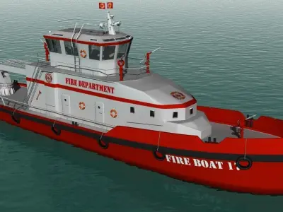 Fireboat tug boat in water 3D model