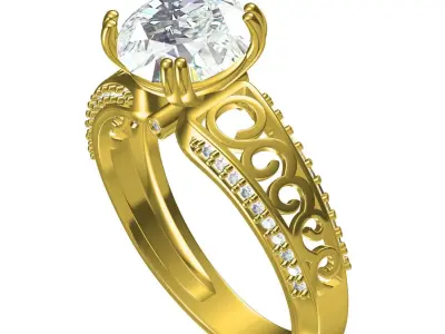 Antique Round Diamond Filigree Solitaire Engagement Ring 3D print model